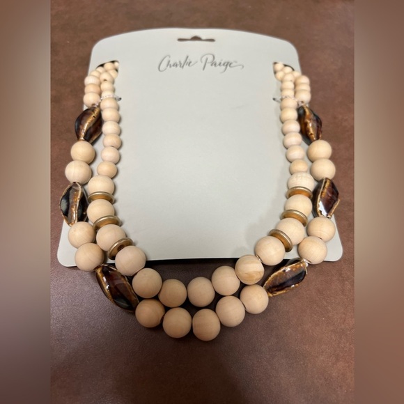 NWT: Charlie Paige Boho Wooden Statement Necklace - Picture 2 of 5